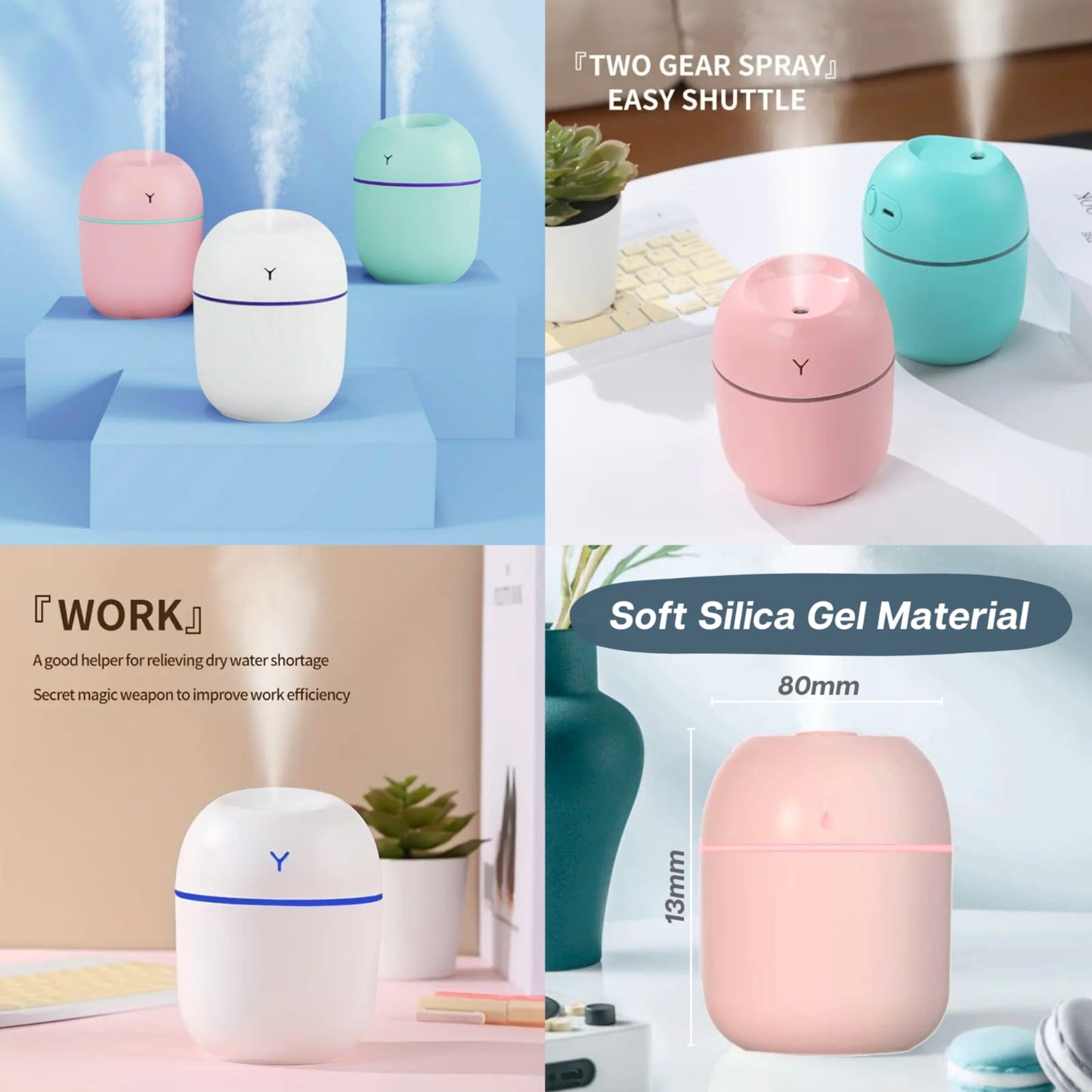 USB Mini Portable Cool Mist Humidifier & Diffuser - Silent Operation, LED Night Light for Home, Office & Car | Pakistan