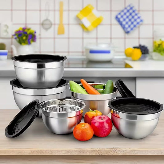 Stainless Steel Colourful 5pcs Bowl Set - Mixing & Serving Bowls