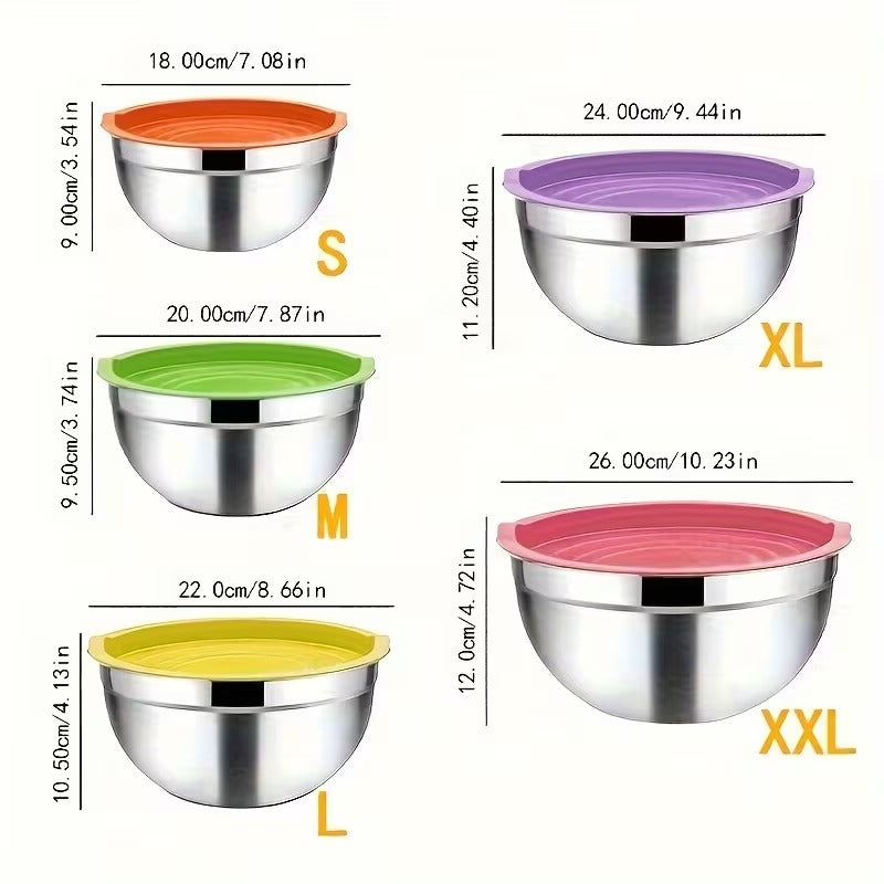 Stainless Steel Colourful 5pcs Bowl Set - Mixing & Serving Bowls