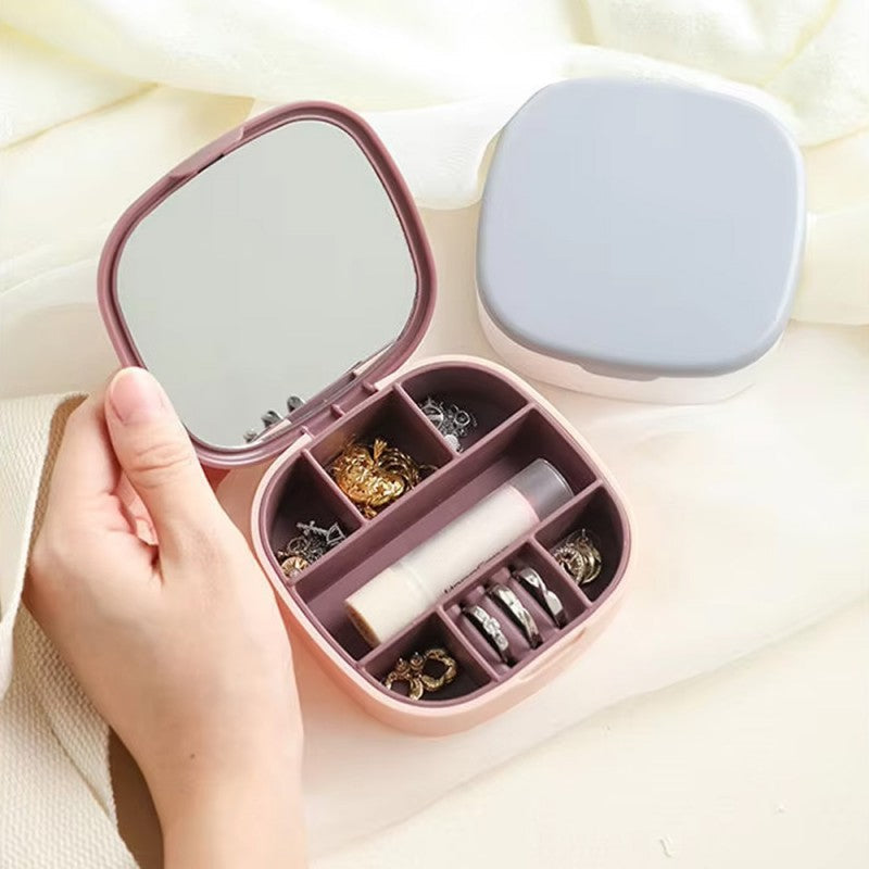 Portable Mini Jewelry Organizer Box with Built-In Mirror — Travel Case for Rings, Earrings & Necklaces | Gift for Women