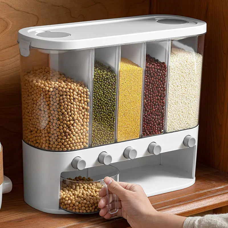 12L Sealed 5-Grid Rice & Grain Storage Container