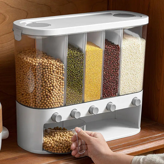 12L Sealed 5-Grid Rice & Grain Storage Container