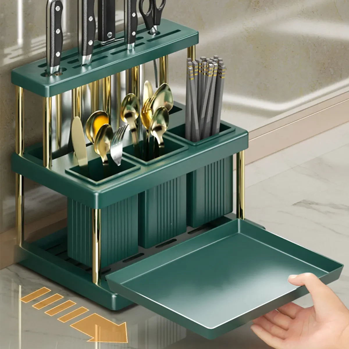 Multi-Function Kitchen Knife & Cutlery Holder Rack