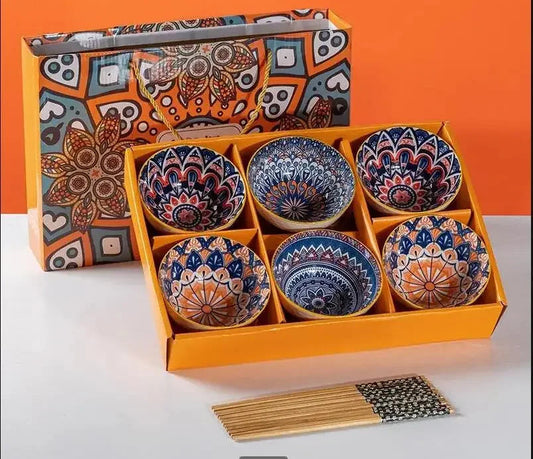 Bohemian Ceramic Bowl & Chopsticks Set