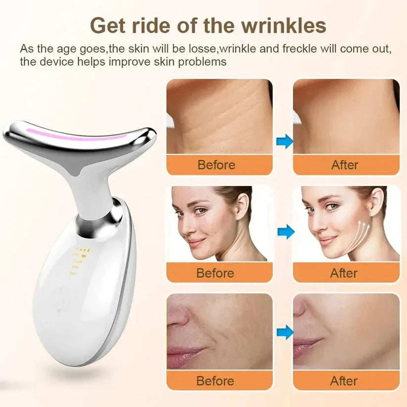 Skin care device with before and after effects on skin texture and appearance.