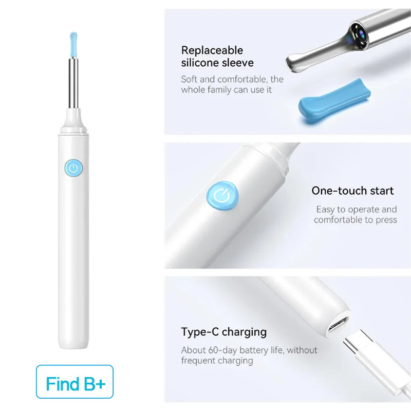 Electric toothbrush with features highlighted on a white background
