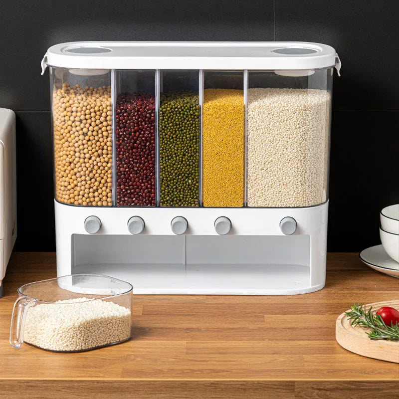 12L Sealed 5-Grid Rice & Grain Storage Container