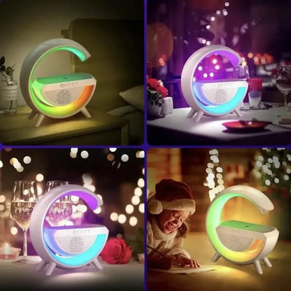 C-Shape RGB Wireless Charger with Bluetooth Speaker – 3 in 1 Desk Gadget