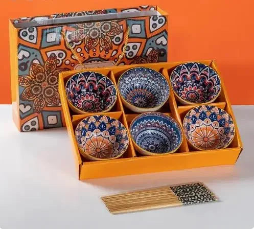 Bohemian Ceramic Bowl & Chopsticks Set