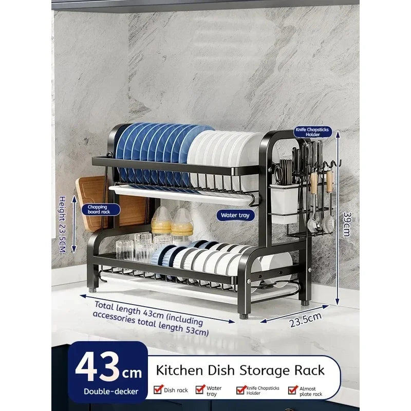 2-Tier Dish Drying Rack with Utensil Holder