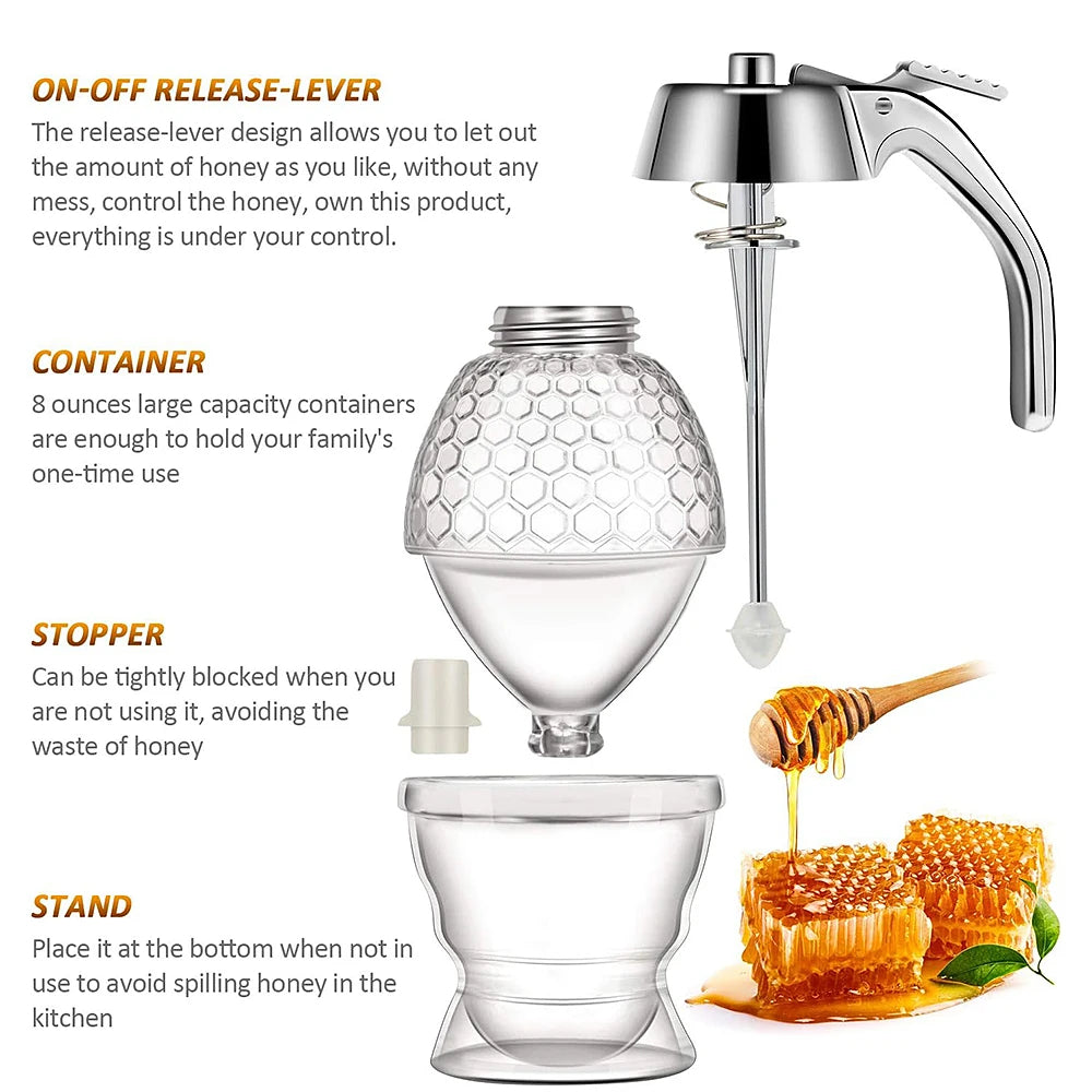 No-Drip Acrylic Honey Dispenser with Stand