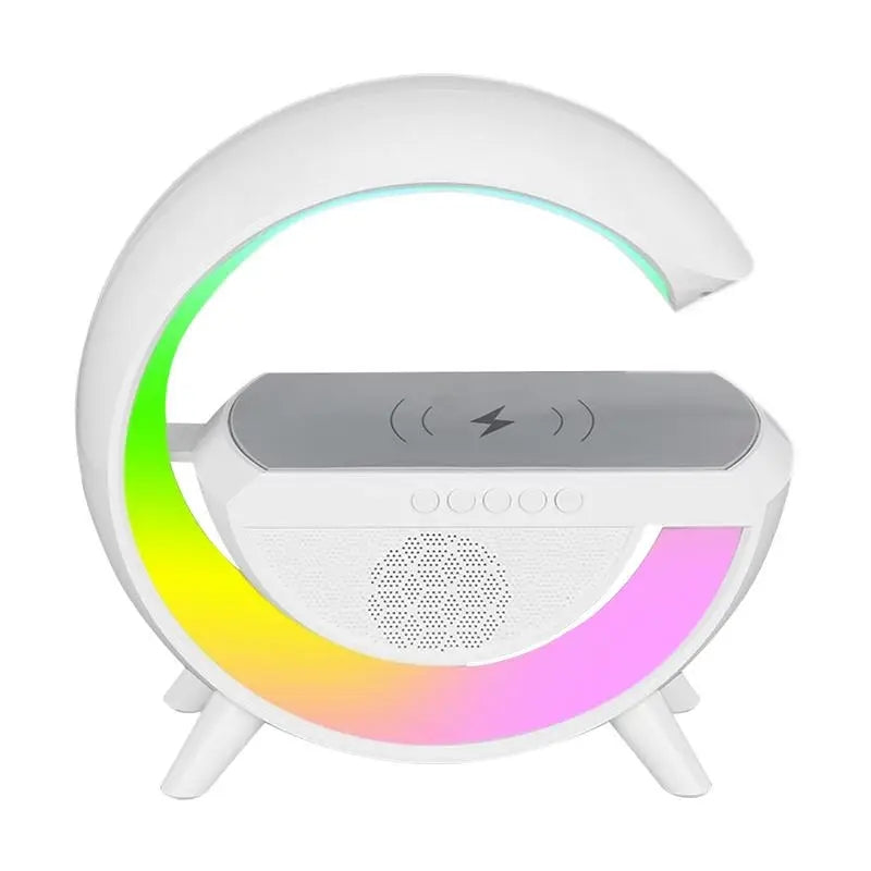 C-Shape RGB Wireless Charger with Bluetooth Speaker – 3 in 1 Desk Gadget