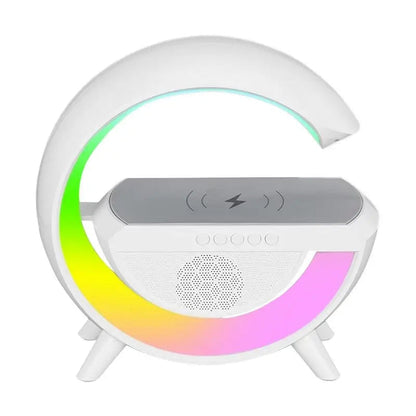 C-Shape RGB Wireless Charger with Bluetooth Speaker – 3 in 1 Desk Gadget