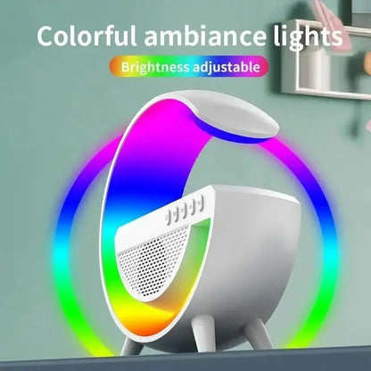 C-Shape RGB Wireless Charger with Bluetooth Speaker – 3 in 1 Desk Gadget