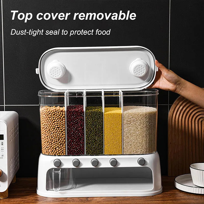 12L Sealed 5-Grid Rice & Grain Storage Container