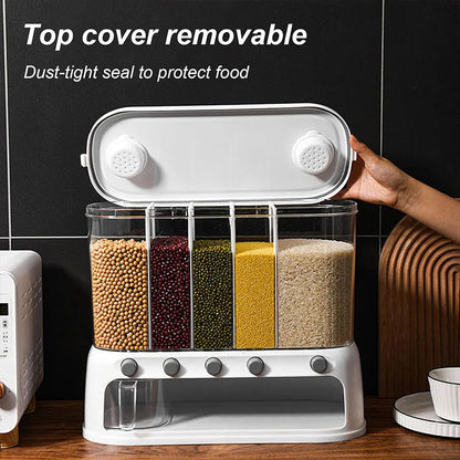 12L Sealed 5-Grid Rice & Grain Storage Container