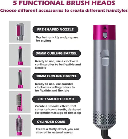 5 interchangeable attachments for hot air styler brush