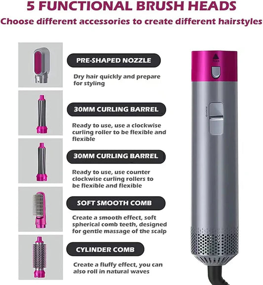 5 interchangeable attachments for hot air styler brush
