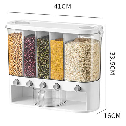 12L Sealed 5-Grid Rice & Grain Storage Container