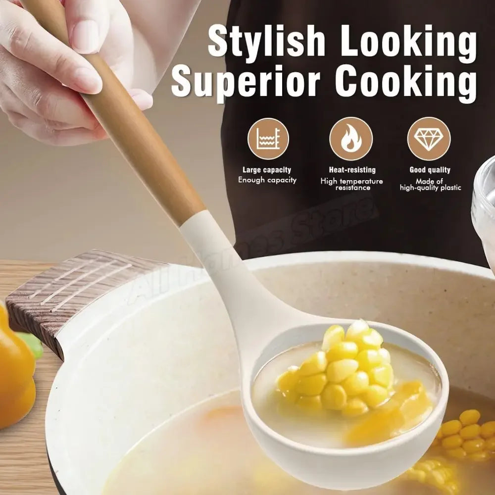 12-Piece Silicone Kitchen Utensil Set with Wooden Handles – Heat Resistant