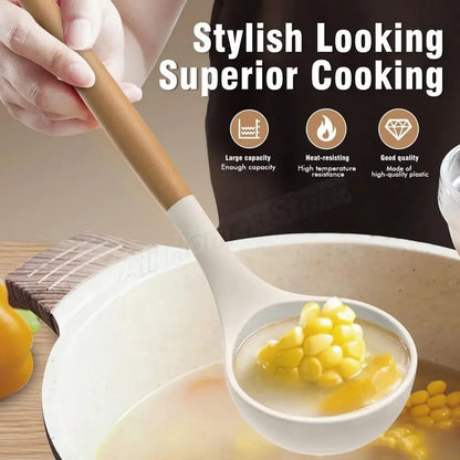 12-Piece Silicone Kitchen Utensil Set with Wooden Handles – Heat Resistant