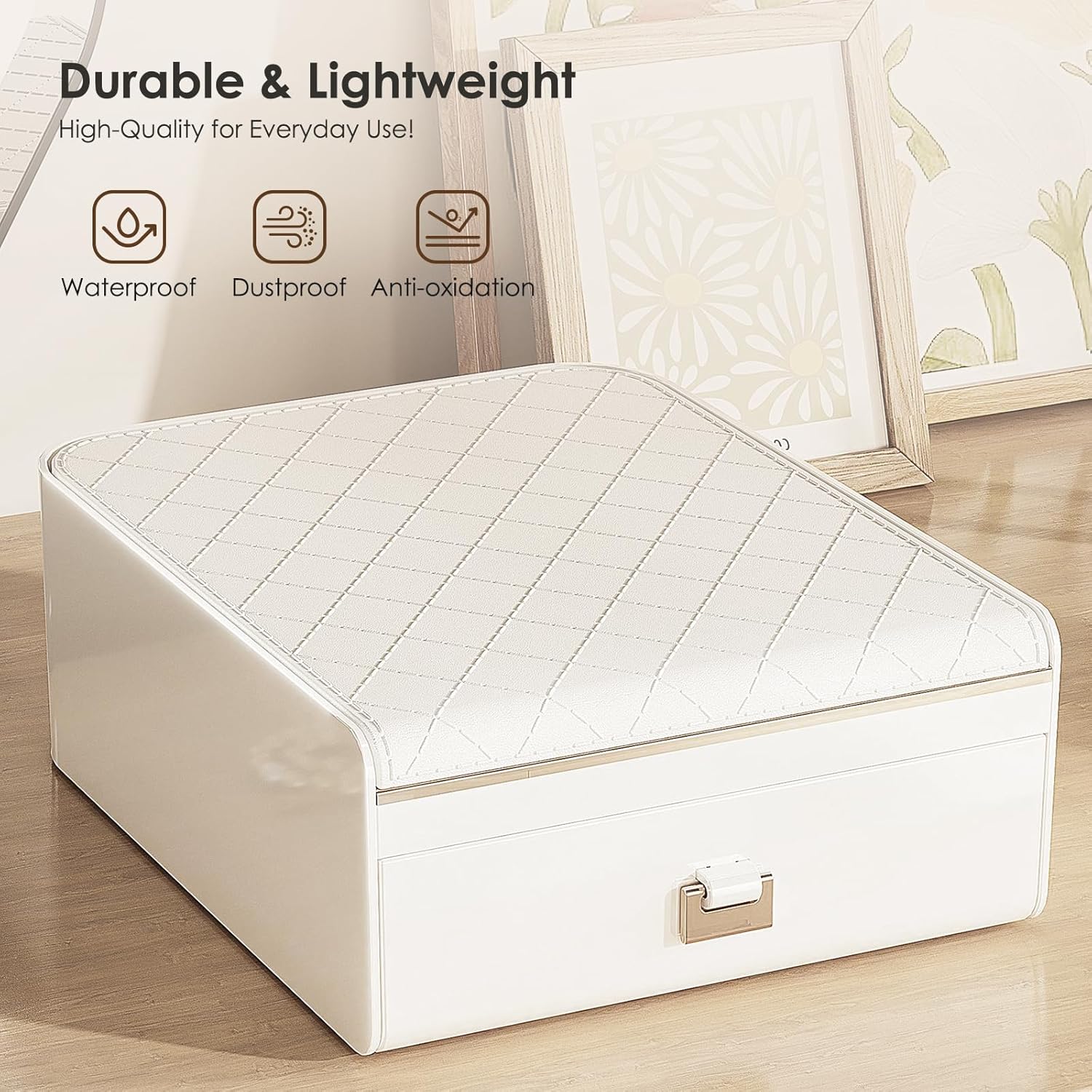 White mattress protector on a bed with features highlighted