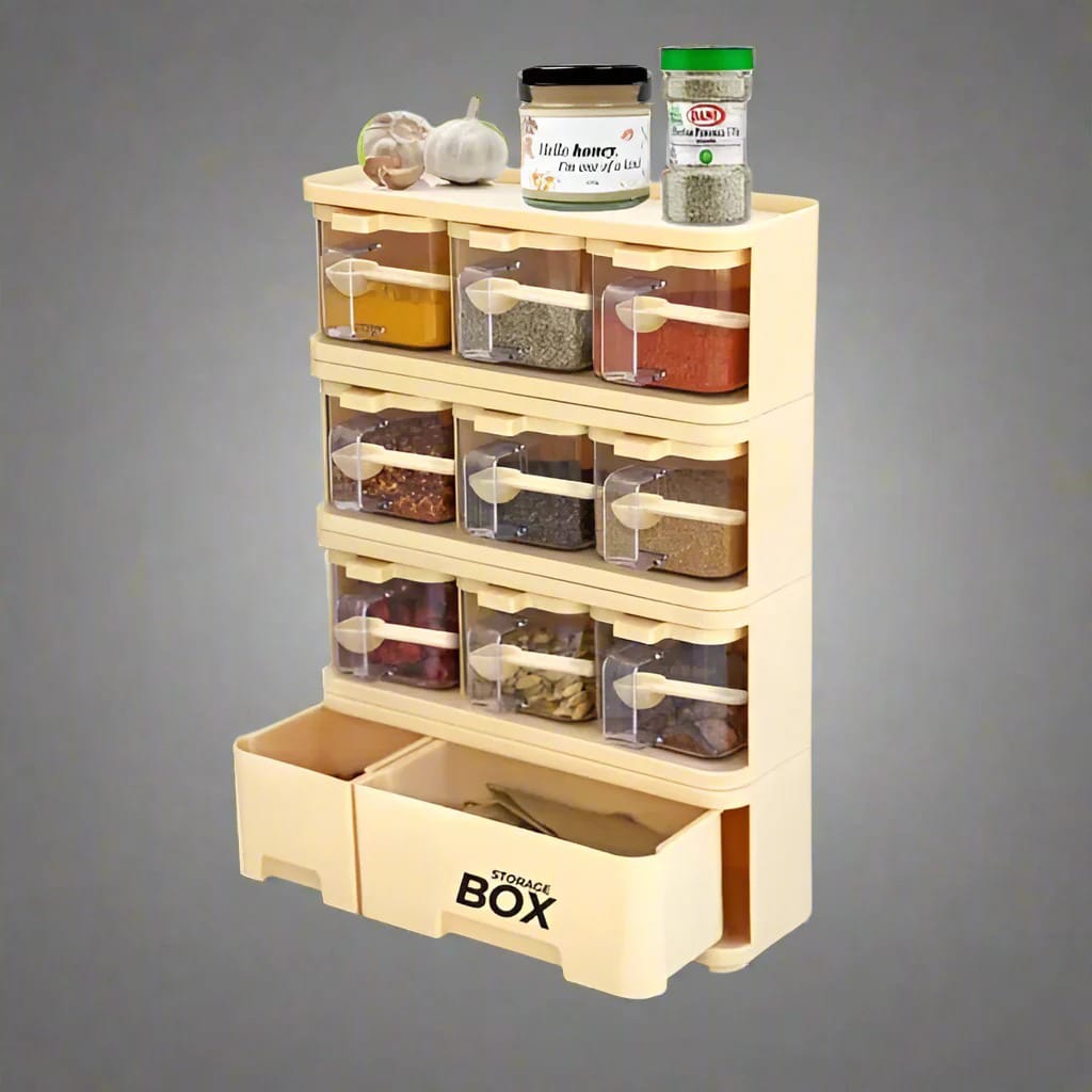 3-Grid Clear Spice & Seasoning Storage Box