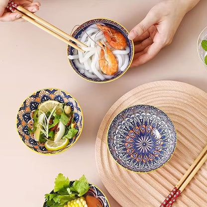 Bohemian Ceramic Bowl & Chopsticks Set