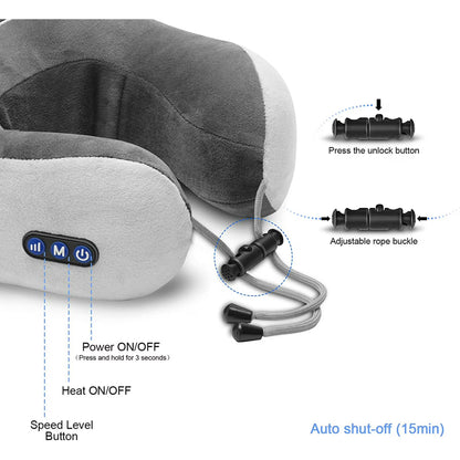 Travel Neck Pillow Electric Neck Massager with Heating – Memory Foam Pain Relief Pillow