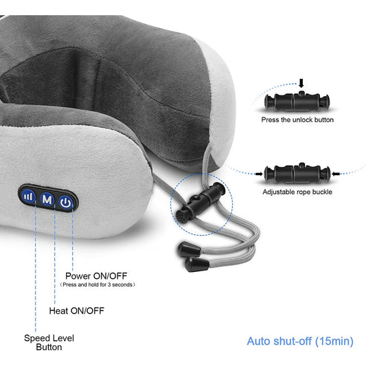 Travel Neck Pillow Electric Neck Massager with Heating – Memory Foam Pain Relief Pillow