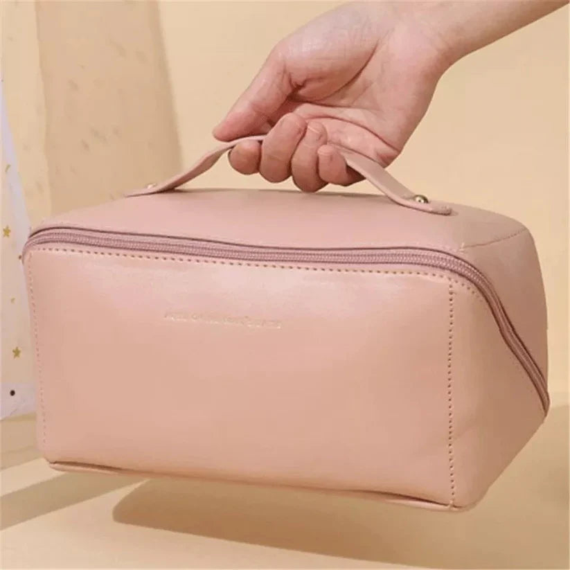 large capacity leather travel cosmetic bag for women — kitsav.store