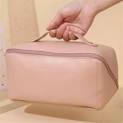 large capacity leather travel cosmetic bag for women — kitsav.store