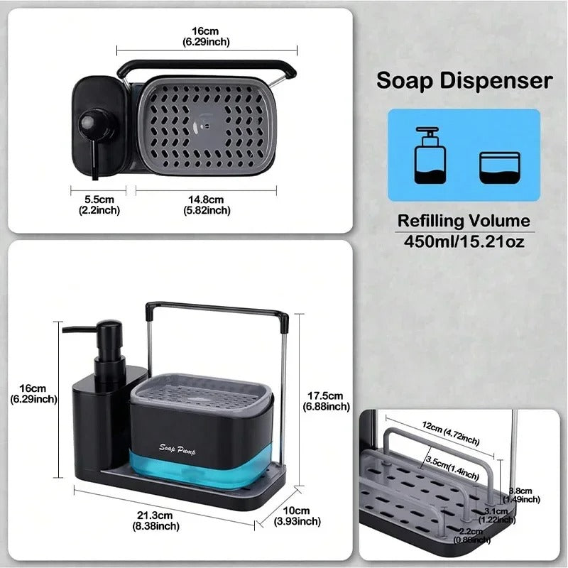 Multi-Functional Kitchen Soap Dispenser with Sponge & Dishcloth Holder Tray