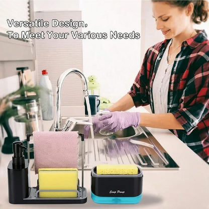 Multi-Functional Kitchen Soap Dispenser with Sponge & Dishcloth Holder Tray