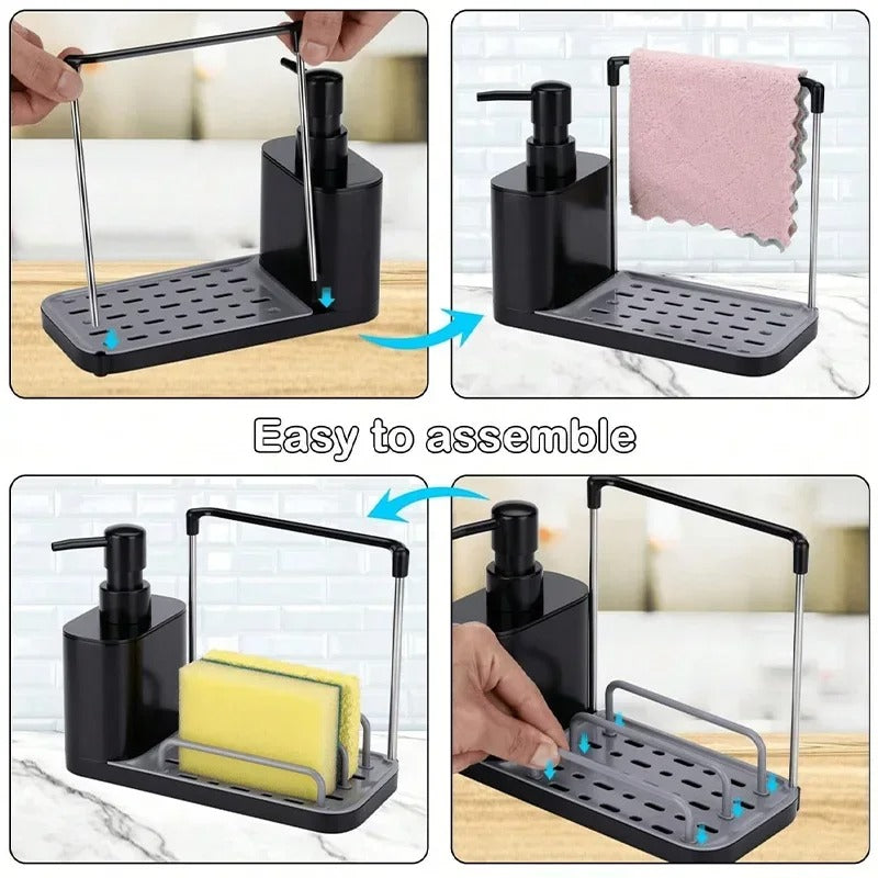Multi-Functional Kitchen Soap Dispenser with Sponge & Dishcloth Holder Tray