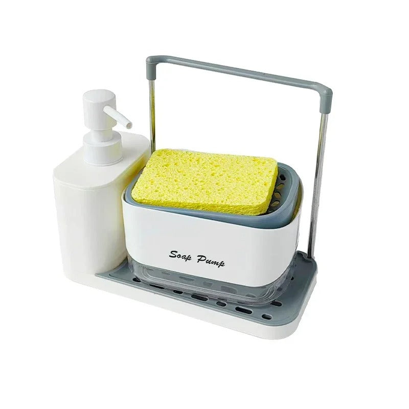 Multi-Functional Kitchen Soap Dispenser with Sponge & Dishcloth Holder Tray