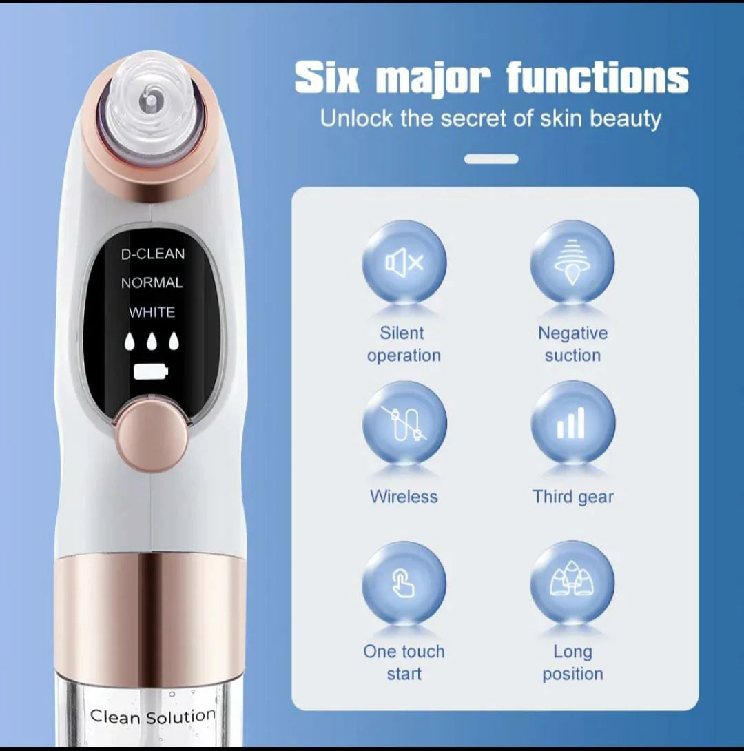 Beauty device with control panel and text on a blue background