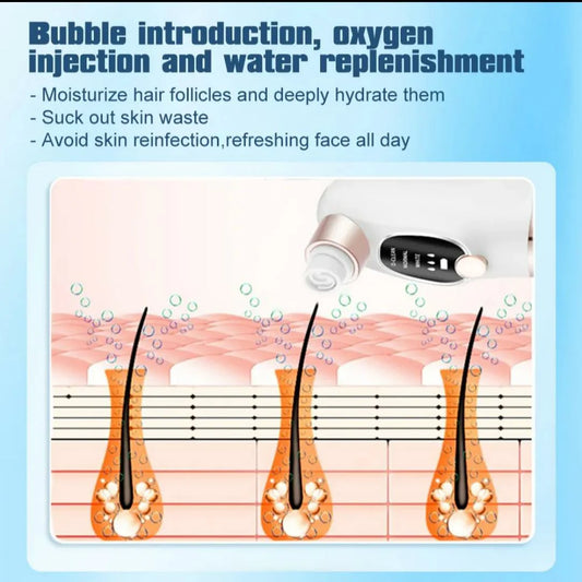 Illustration of a skincare process with bubbles and text on a blue background