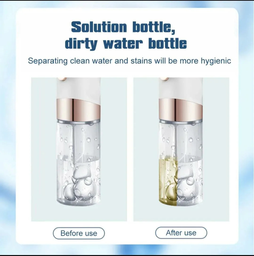 Solution bottle before and after use with text on a light blue background
